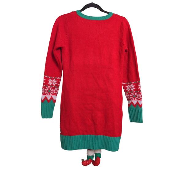 Its Our Time Pullover Sweater Women's S Red Green Elf Plush Ugly Christmas 3-D - Picture 7 of 11